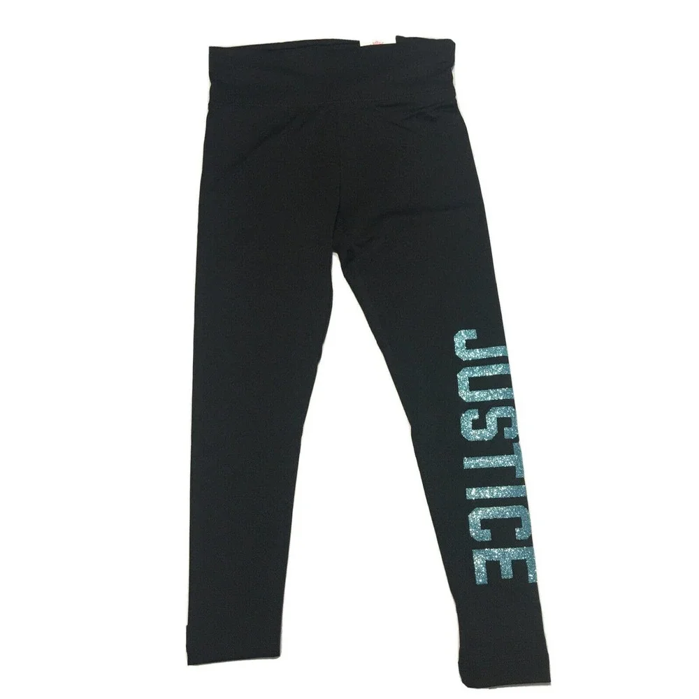 JUSTICE Girls Leggings Size‎ 6 Glitter Hologram Logo Active Fit NWT